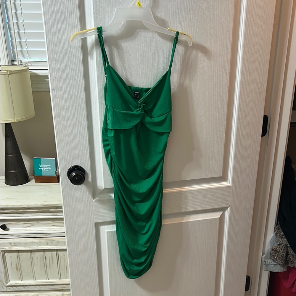 SHEIN Green Ruched Asymmetrical Bodycon Dress